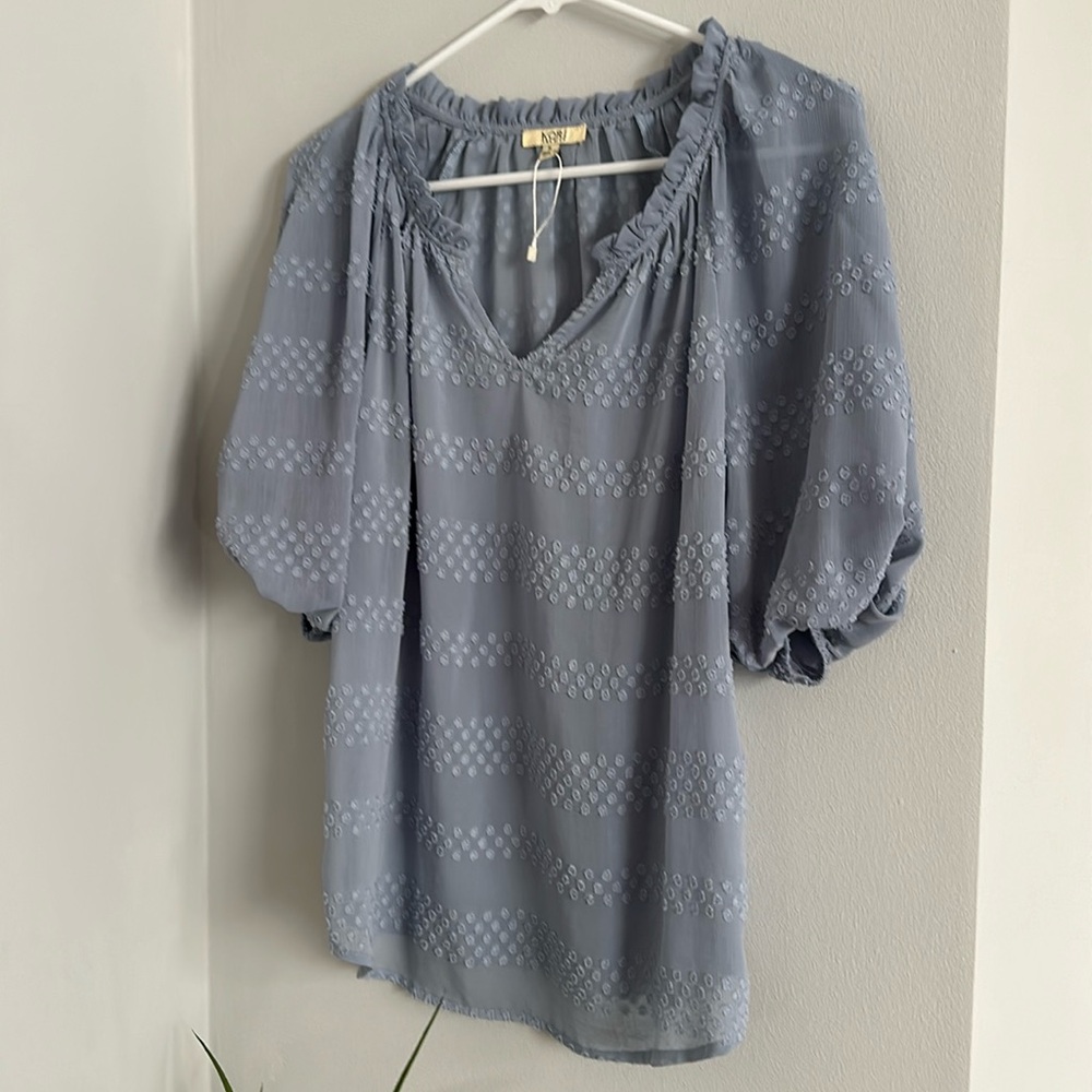 Kori America dusty blue flutter sleeve blouse top shirt size small business